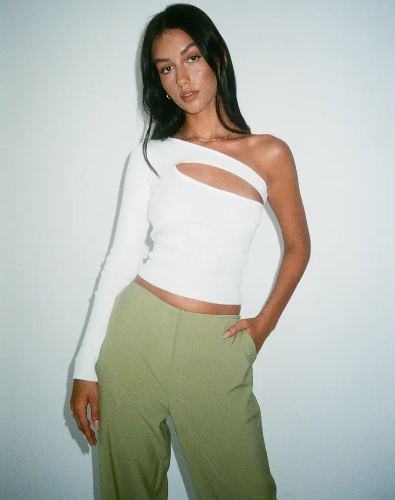 Motel X Olivia Neill Haimi Top In Rib Star White 1