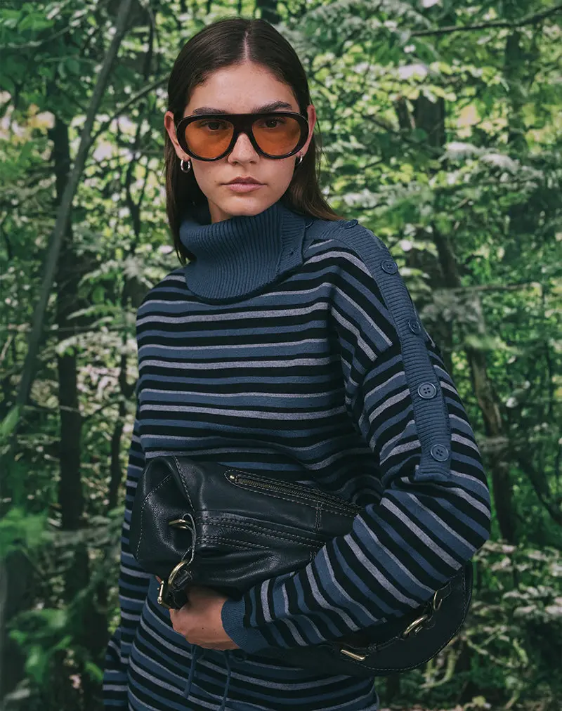 Muniar Jumper In Knit Stripe Blue Grey 1
