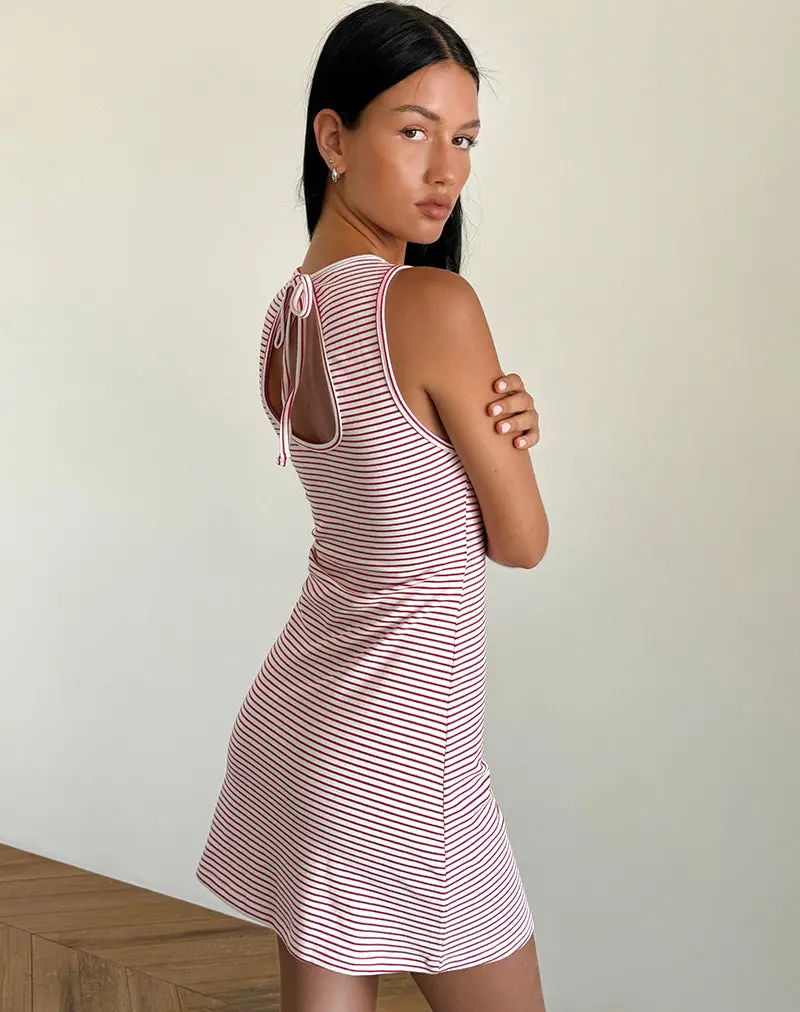 Muzuki Jersey Mini Dress In Red And White Stripe 1
