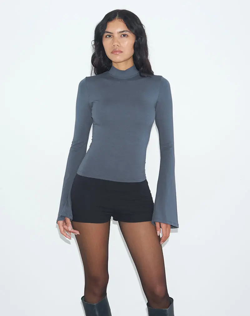 Nell High Neck Long Sleeve Top In Jersey Ocean Storm 1