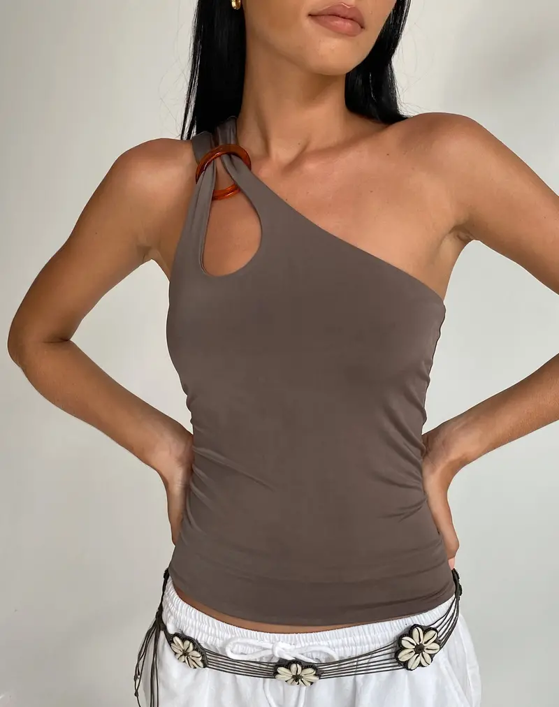 Odette O Ring Detail Top In Slinky Mocha 1