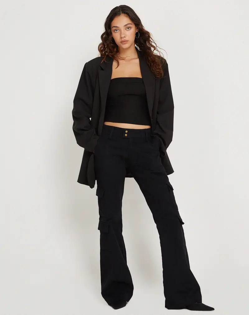 Ol Low Rise Wide Leg Cargo Trouser In Black 1