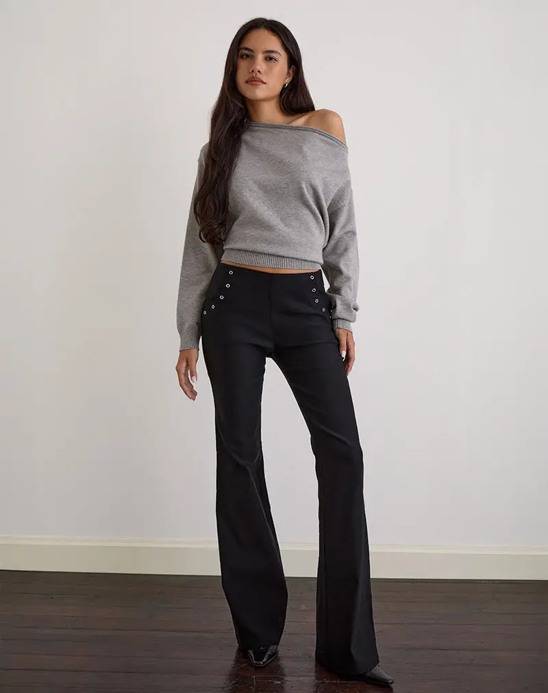 Olira Flare Trouser With Eyelets In Tailored Black 1