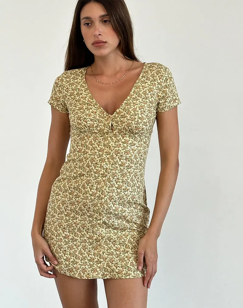 Omoni Dress In Washed Ditsy Yellow 1