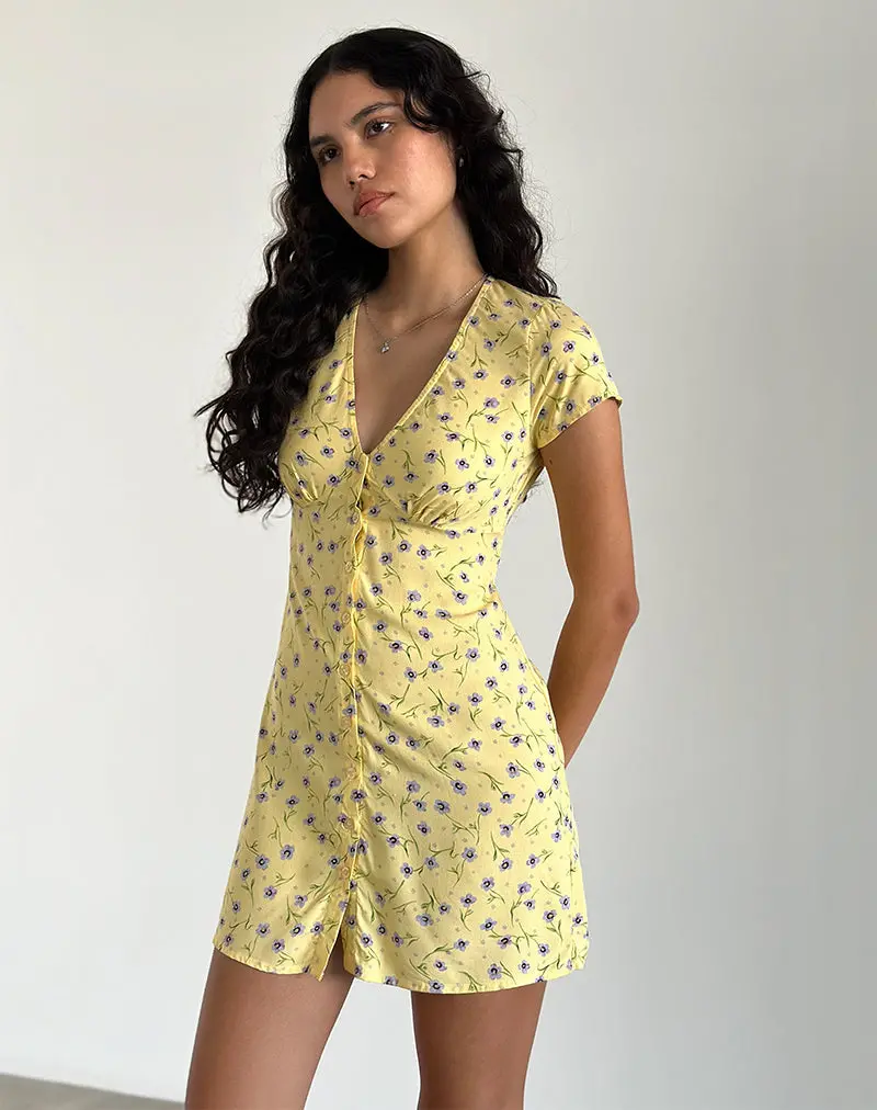 Omoni Mini Dress In Wild Flower Lemon Drop 1