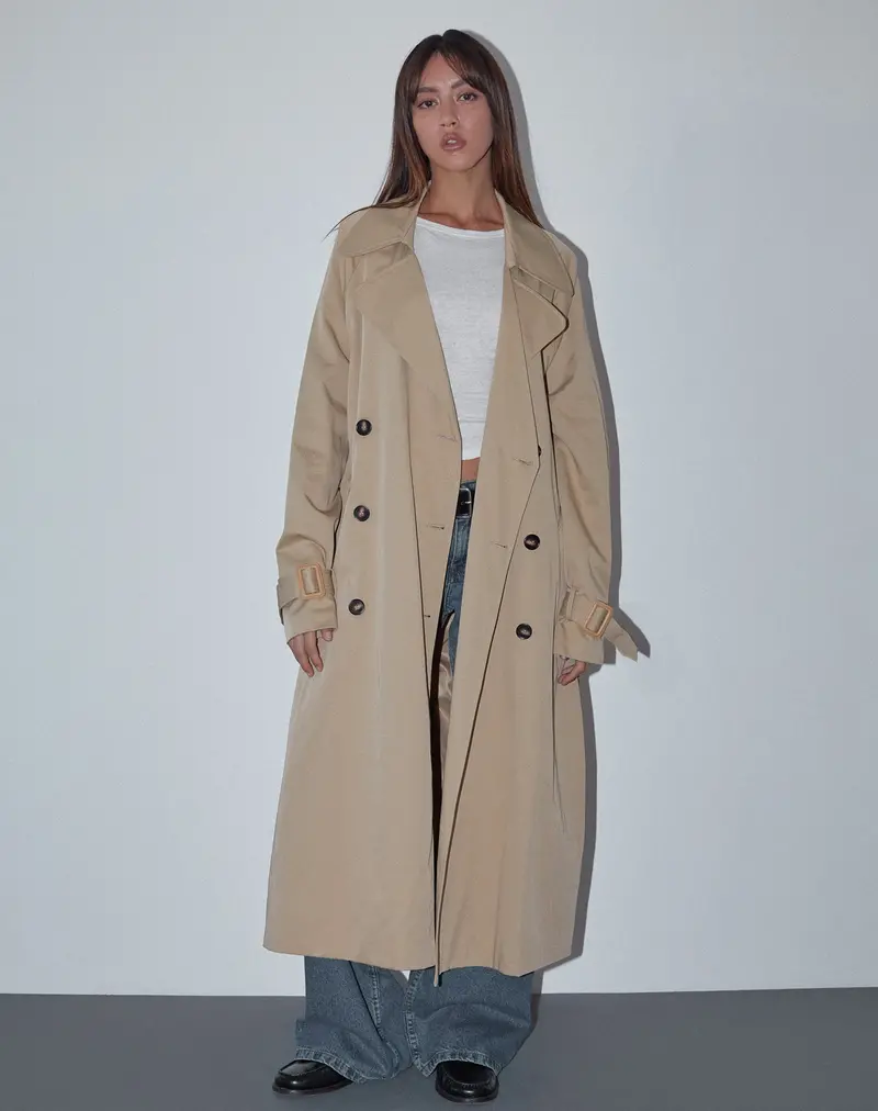 Orcati Double Breasted Trench Coat In Tan 1