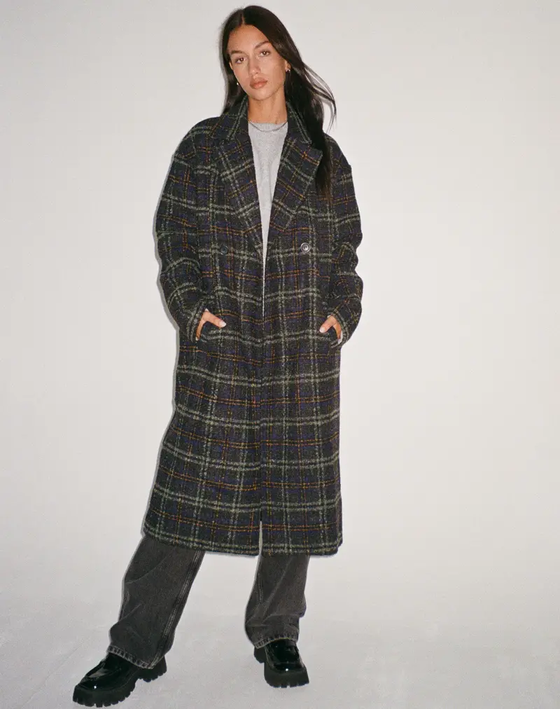 Orlova Coat In Check Navy Black And Brown 1