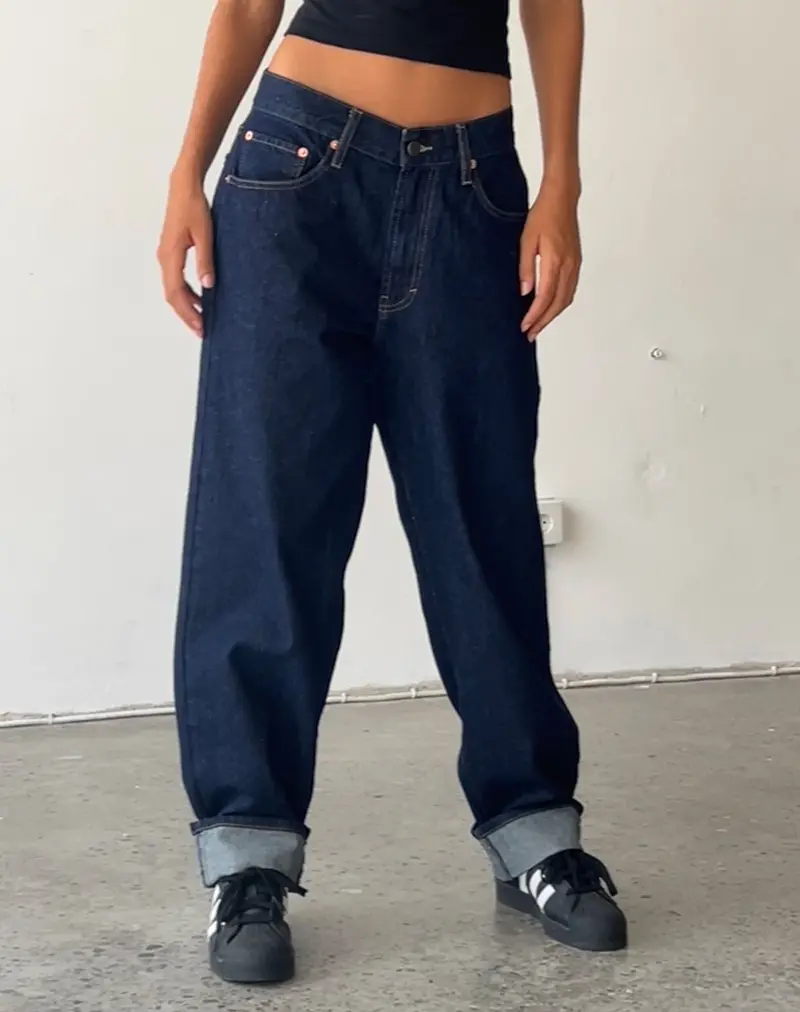 Oversized Dad Low Rise Jeans In Dark Rinse 1