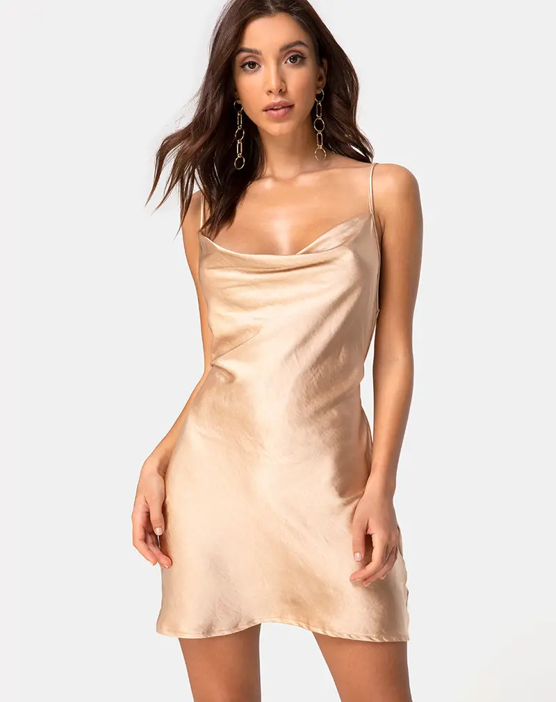 Paiva Dress In Satin Gold 1