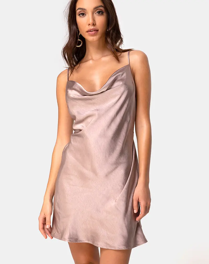 Paiva Dress In Satin Taupe 1