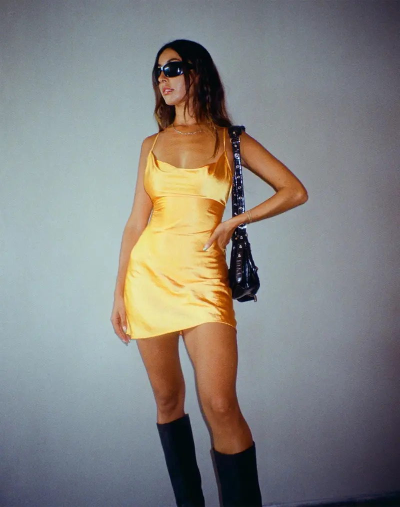 Paiva Slip Dress In Satin Orange 1