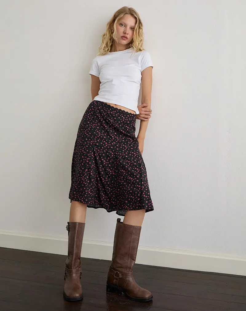 Rahyu Midi Skirt In Dark Pink Rose Black 1