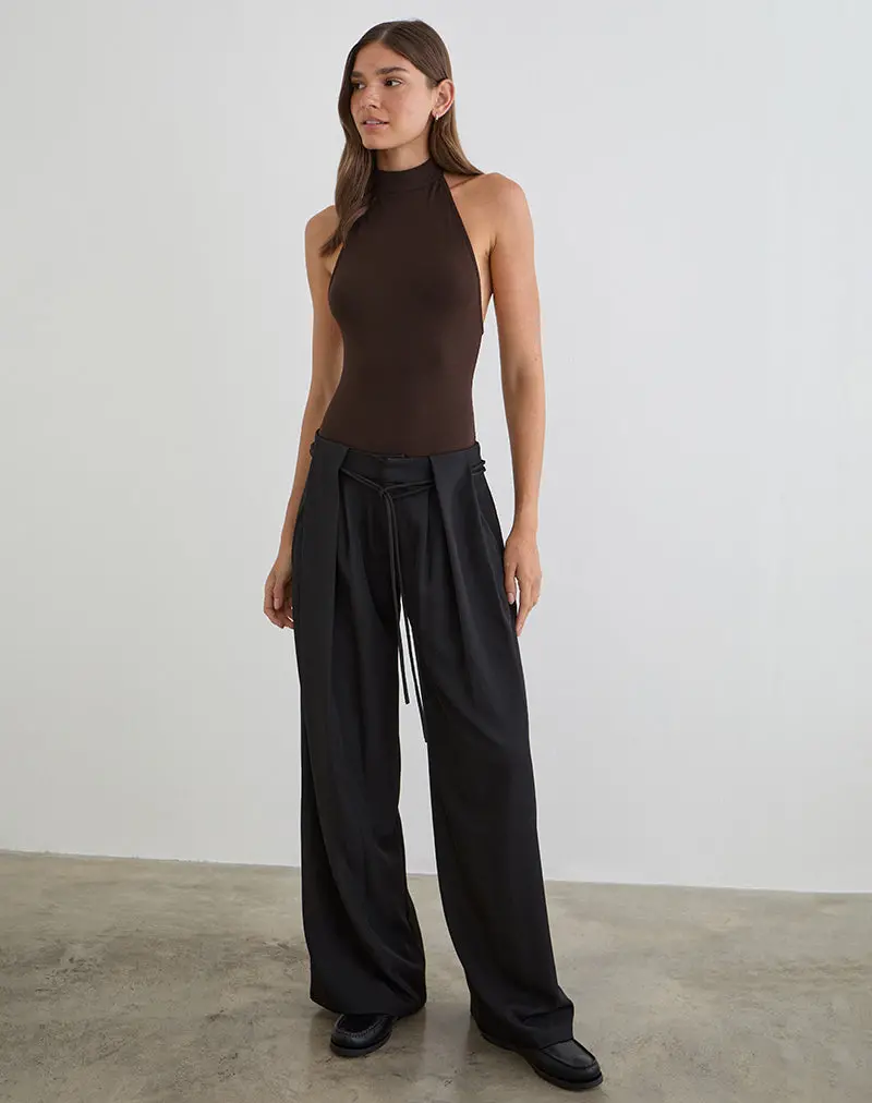 Raleah Halterneck Bodysuit In Jersey Bitter Chocolate 1