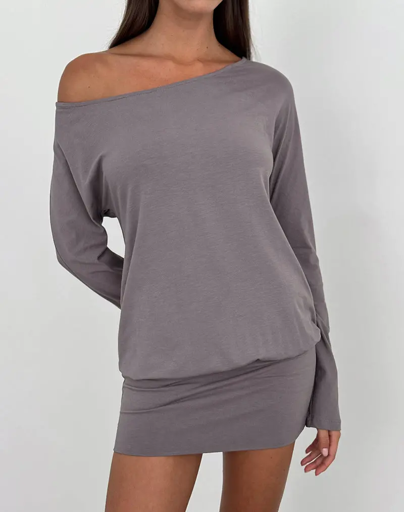 Raluca Long Sleeve Mini Dress In Grey Lavender 1