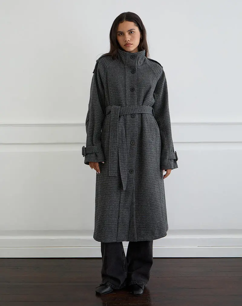 Ravari Belted Trench Coat In Charcoal Check 1