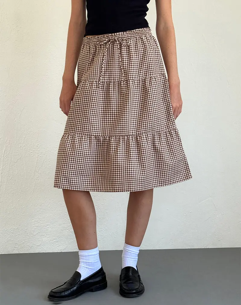 Reef Midi Skirt In Mini Gingham Brown 1