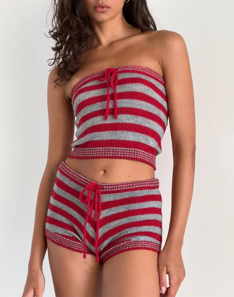 Renha Hot Pants In Red And Grey Stripe 1