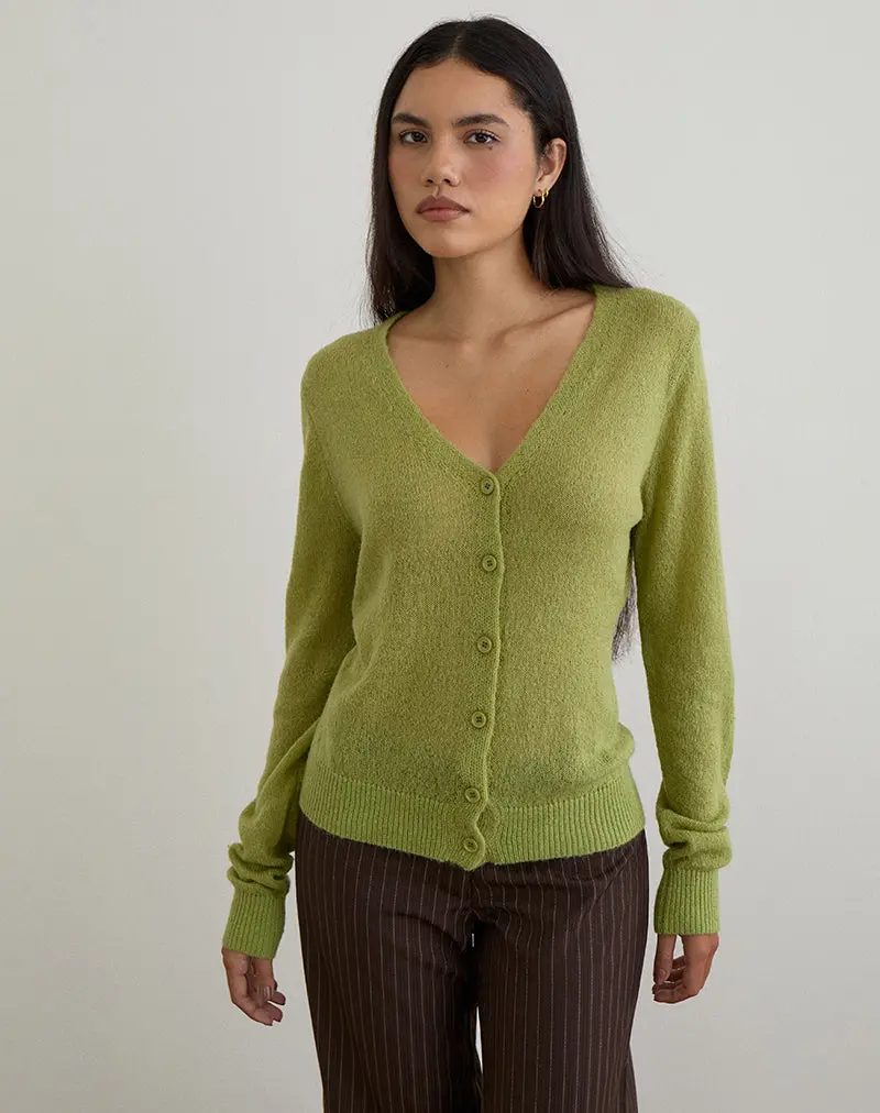 Renisa Cardigan In Sheer Knit Green 1