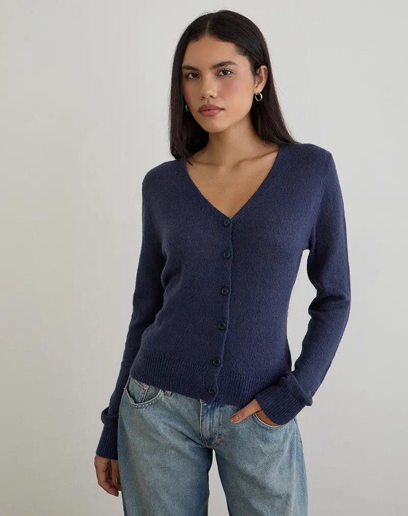 Renisa Cardigan In Sheer Knit Navy 1