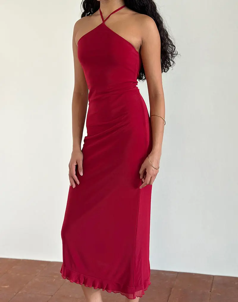 Ribka Halterneck Midi Dress In Mesh Cherry 1