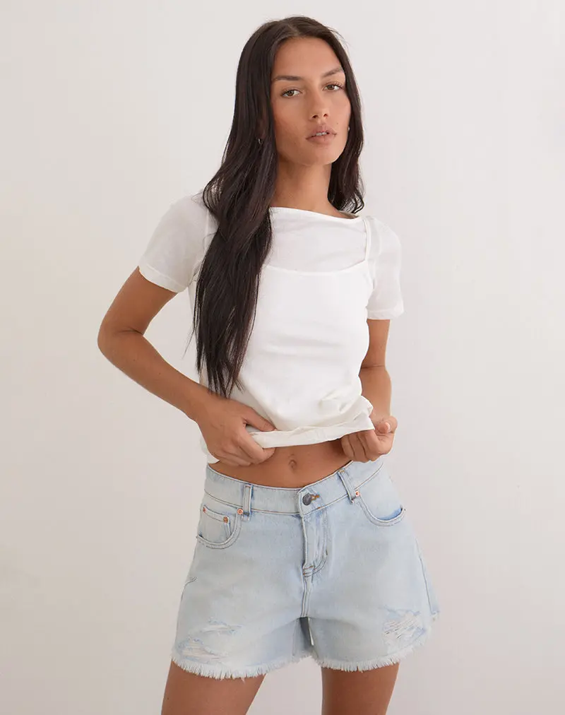 Ripped Baggy Denim Short In Icy Blue 1