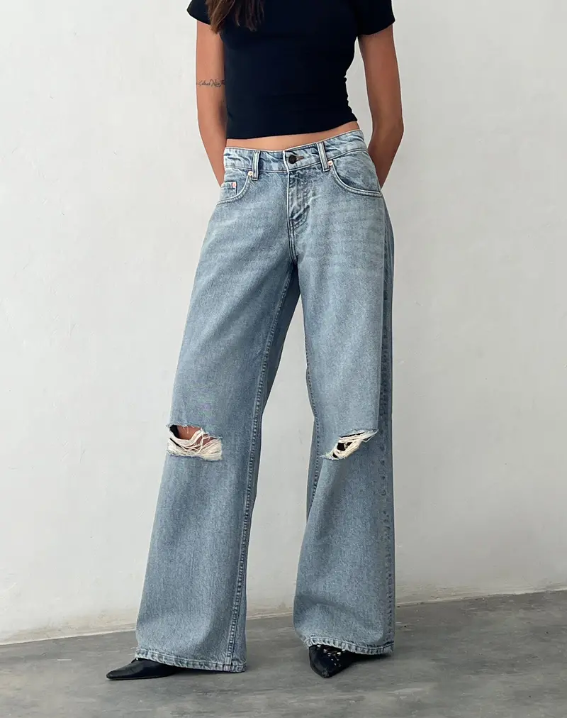 Ripped Roomy Extra Wide Low Rise Jean In Vintage Blue Wash 1