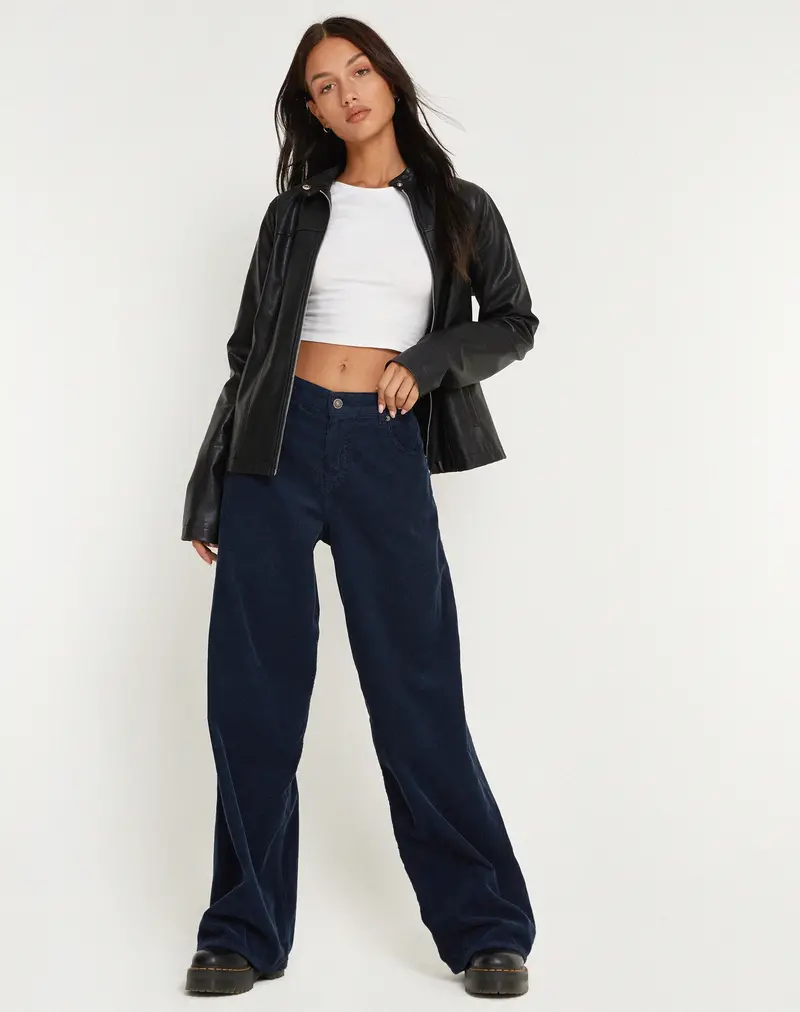 Roomy Extra Wide Low Rise Jeans In Cord Navy 1