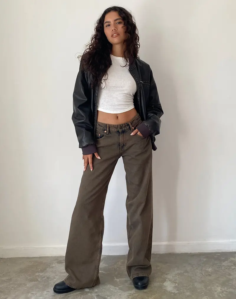 Roomy Extra Wide Low Rise Jeans In Dark Sand 1