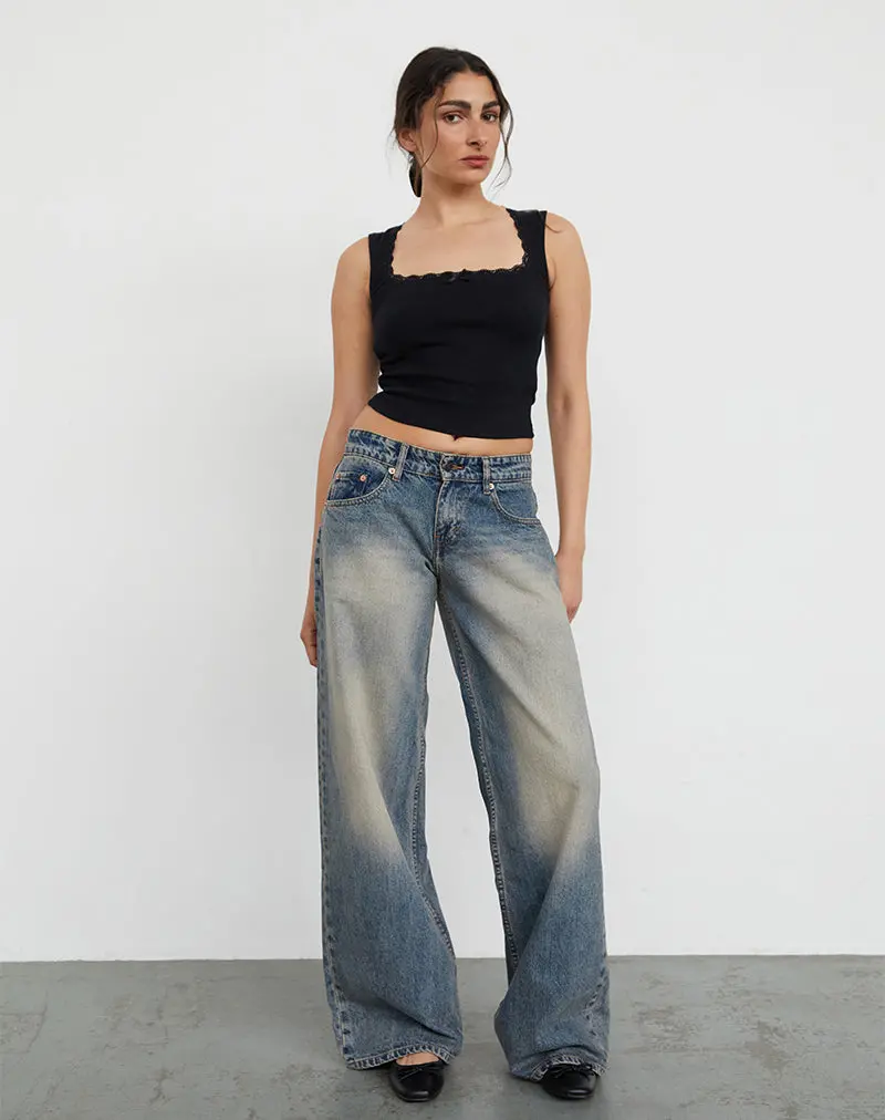 Roomy Extra Wide Low Rise Jeans In Dirty Blue 1