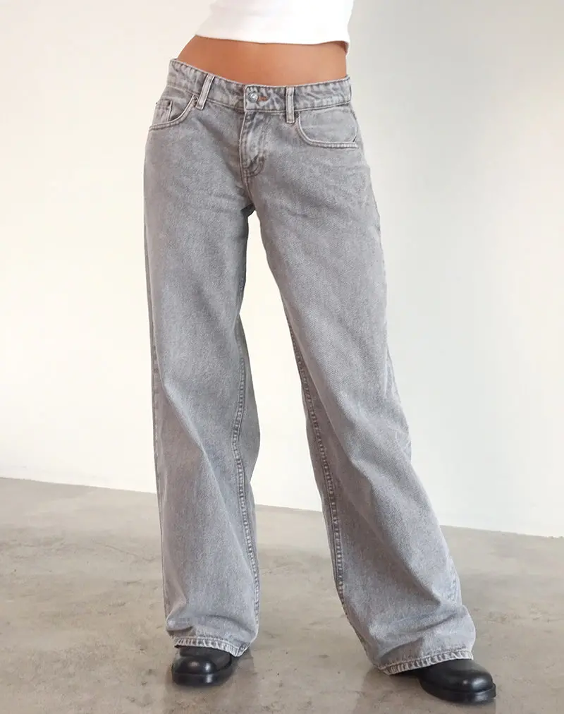 Roomy Extra Wide Low Rise Jeans In Grey Wash 1