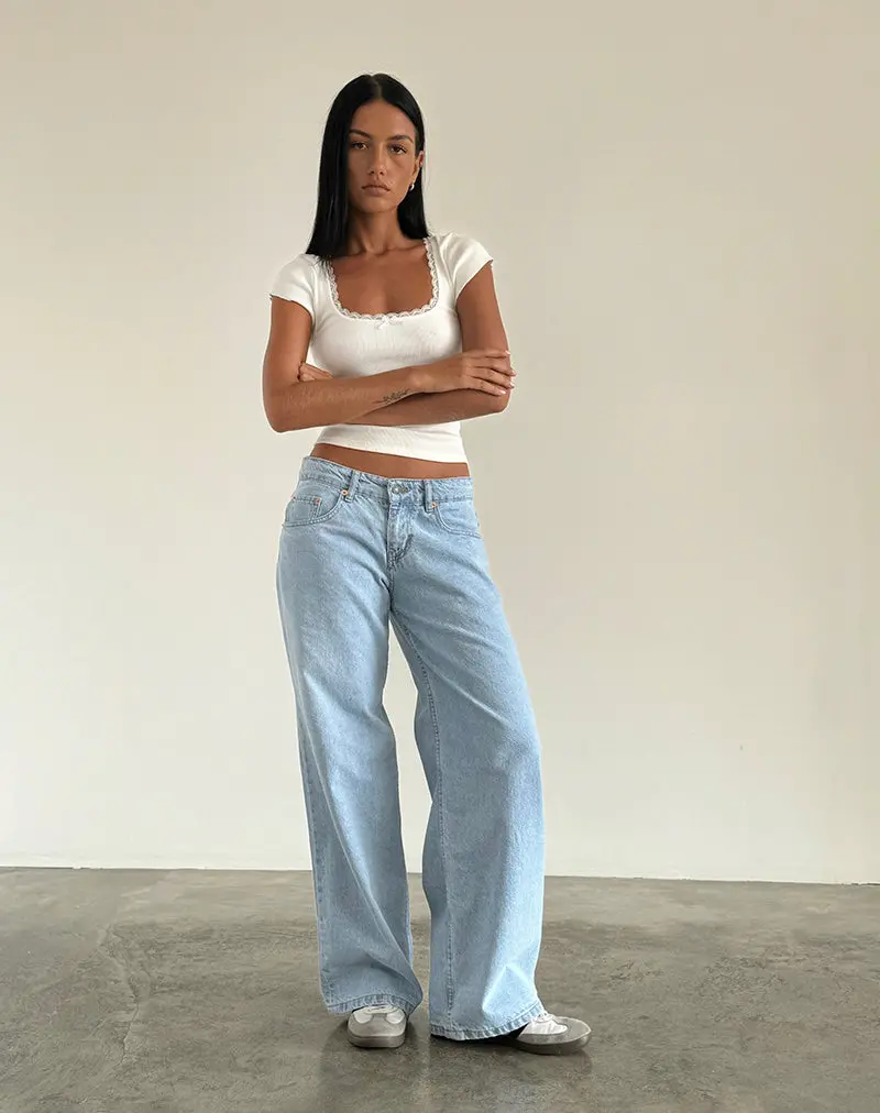 Roomy Extra Wide Low Rise Jeans In Light Wash Blue 1