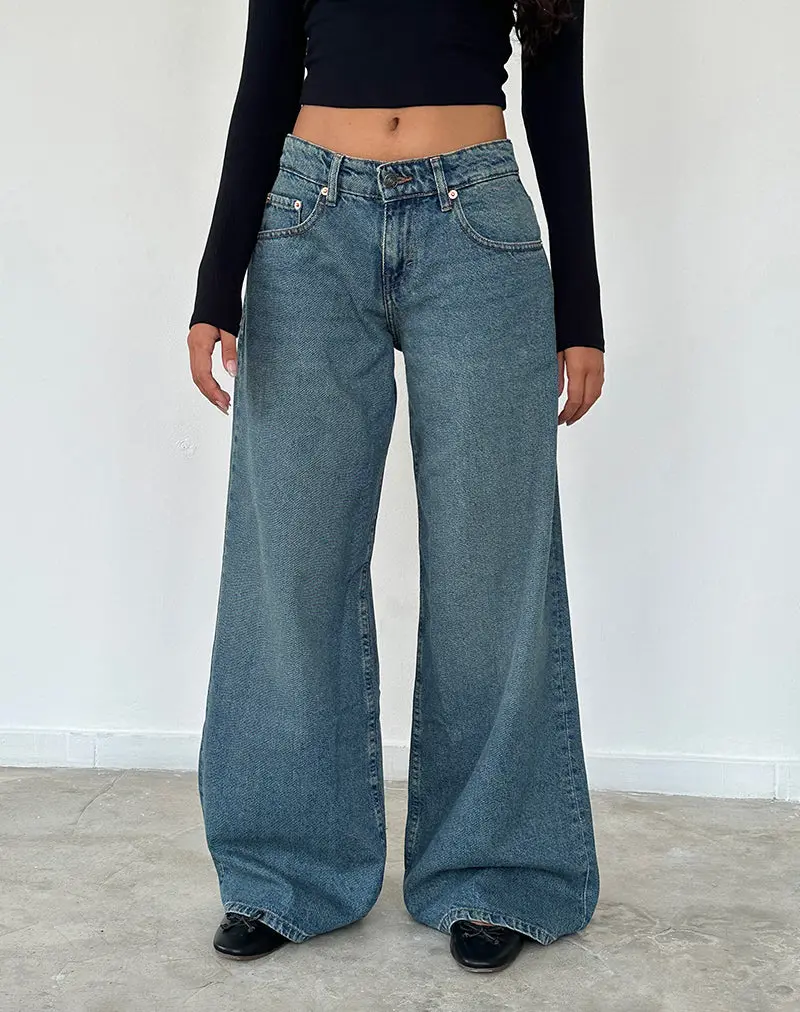 Roomy Oversized Low Rise Jeans In Vintage Blue Green 1