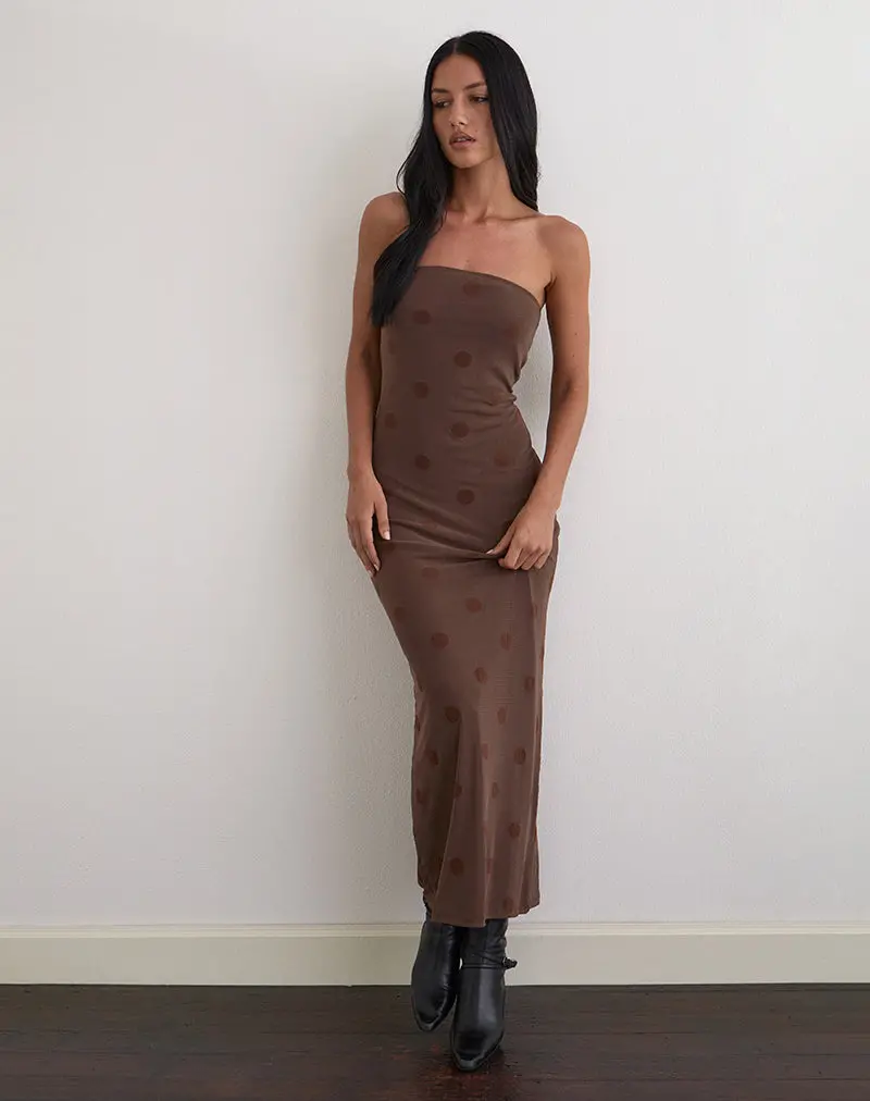 Rosaga Maxi Dress In Big Polka Flock Brown 1