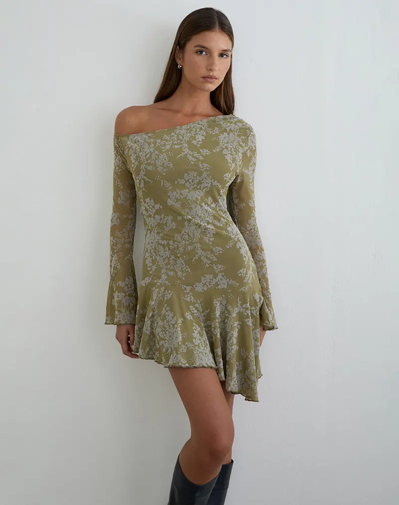 Ruhato Mini Dress In Moss Petal Olive 1