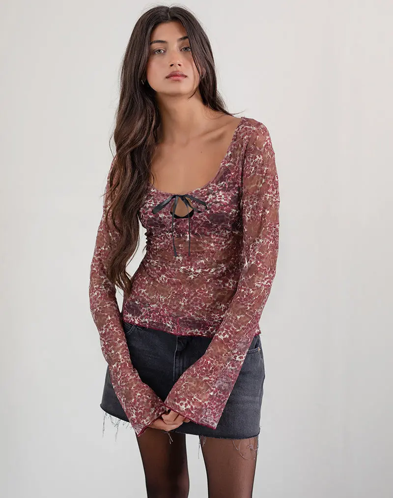 Sada Long Sleeve Top In Printed Lace Abstract Leo Spot 1