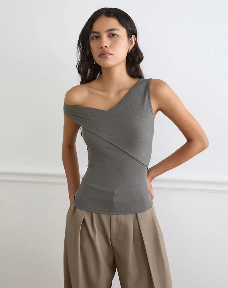 Sahar Top In Ribbed Warm Grey Eco Lyocell 1
