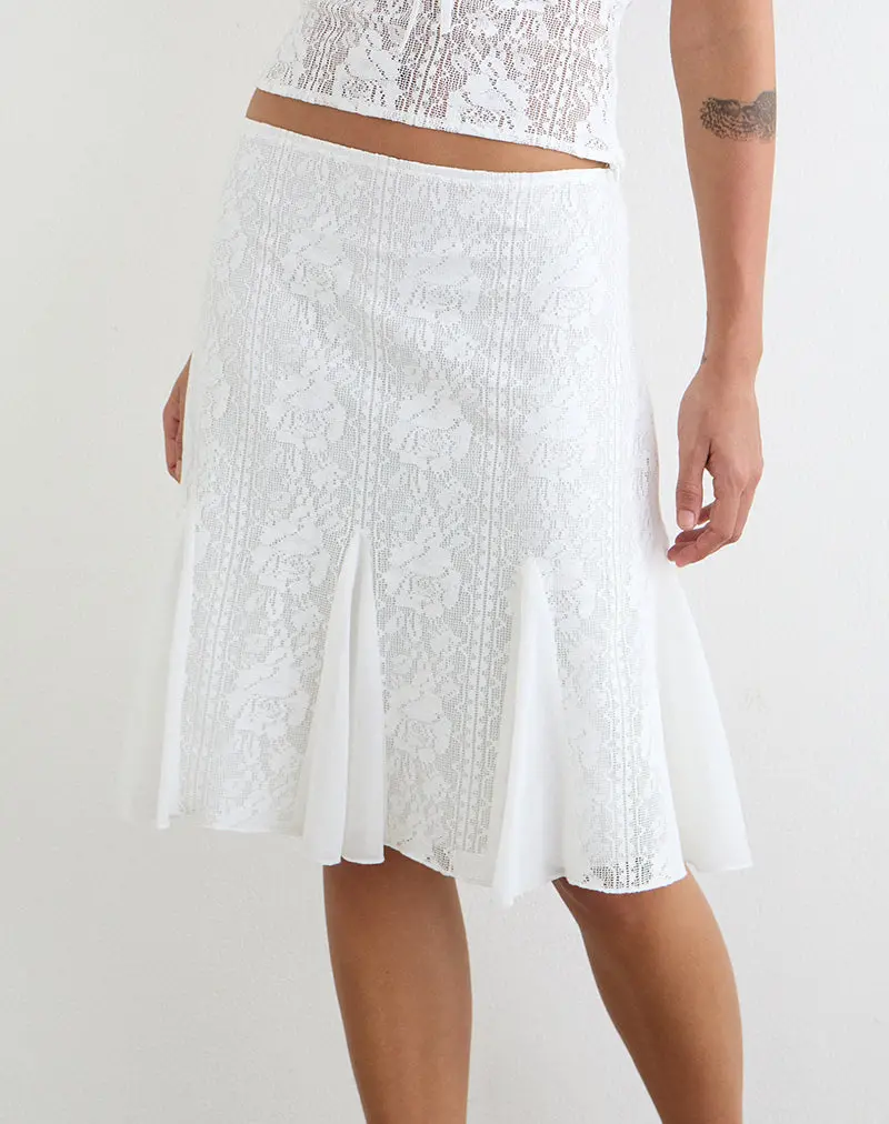 Saiwa Midi Skirt In Floral Lace White 1