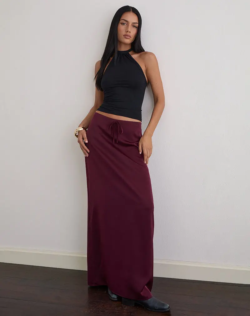 Sarinem Maxi Skirt In Satin Burgundy 1