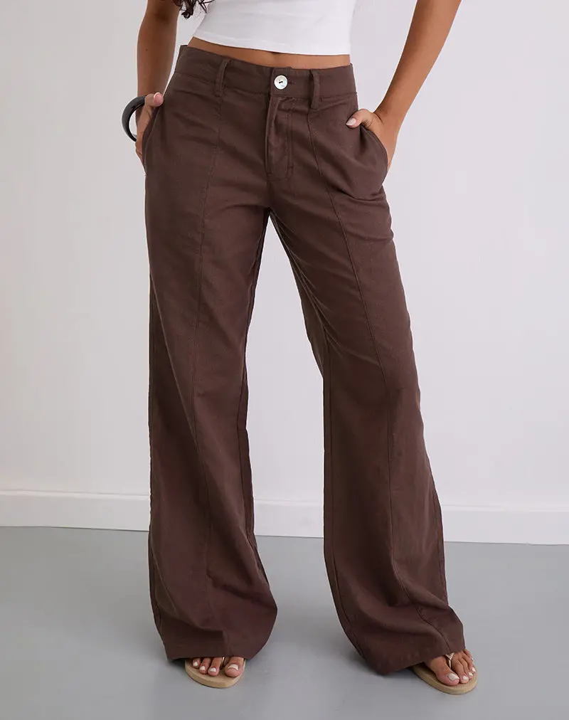 Saucy Trousers In Linen Deep Mahogany 1