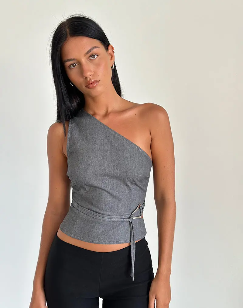Sayaka One Shoulder Top In Tailoring Charcoal 1