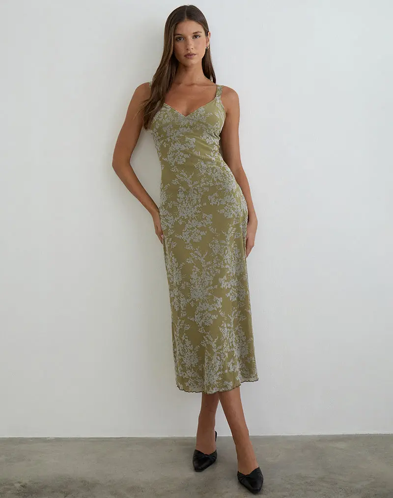 Selayu Midi Dress In Moss Petal Olive 1
