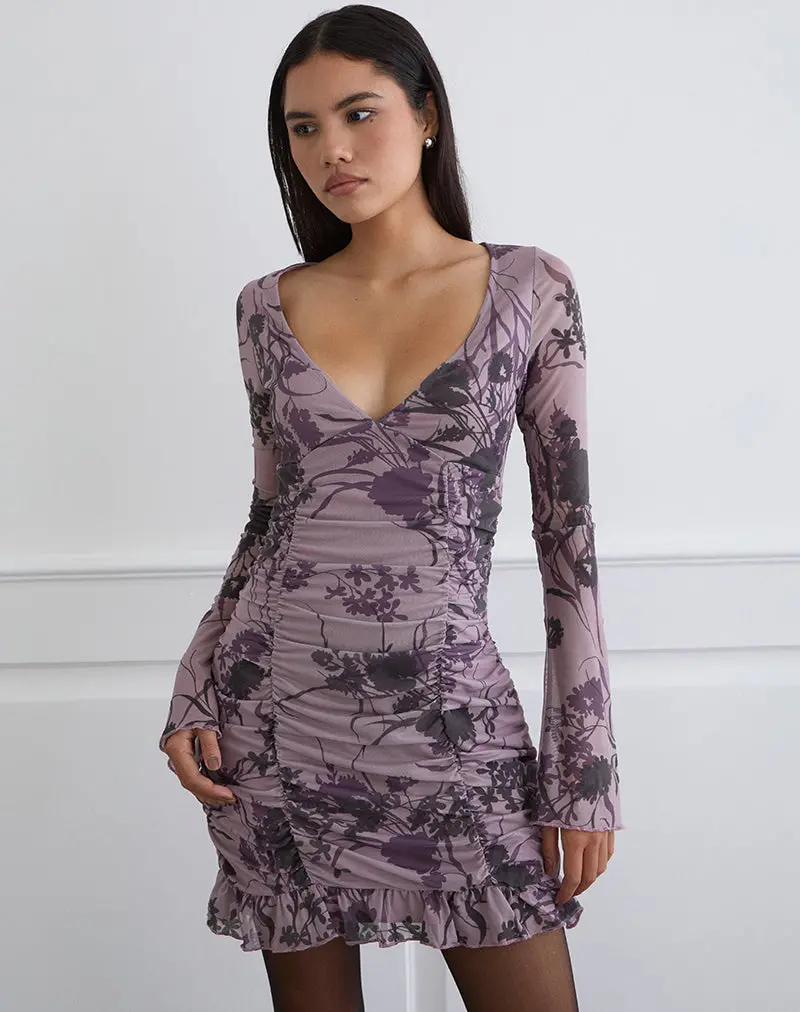 Sezuko Dress In Flock Shadow Flower Purple 1