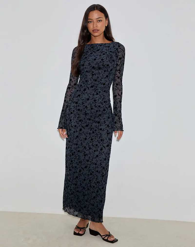 Shaleed Maxi Dress In Pretty Petal Flock Navy 1