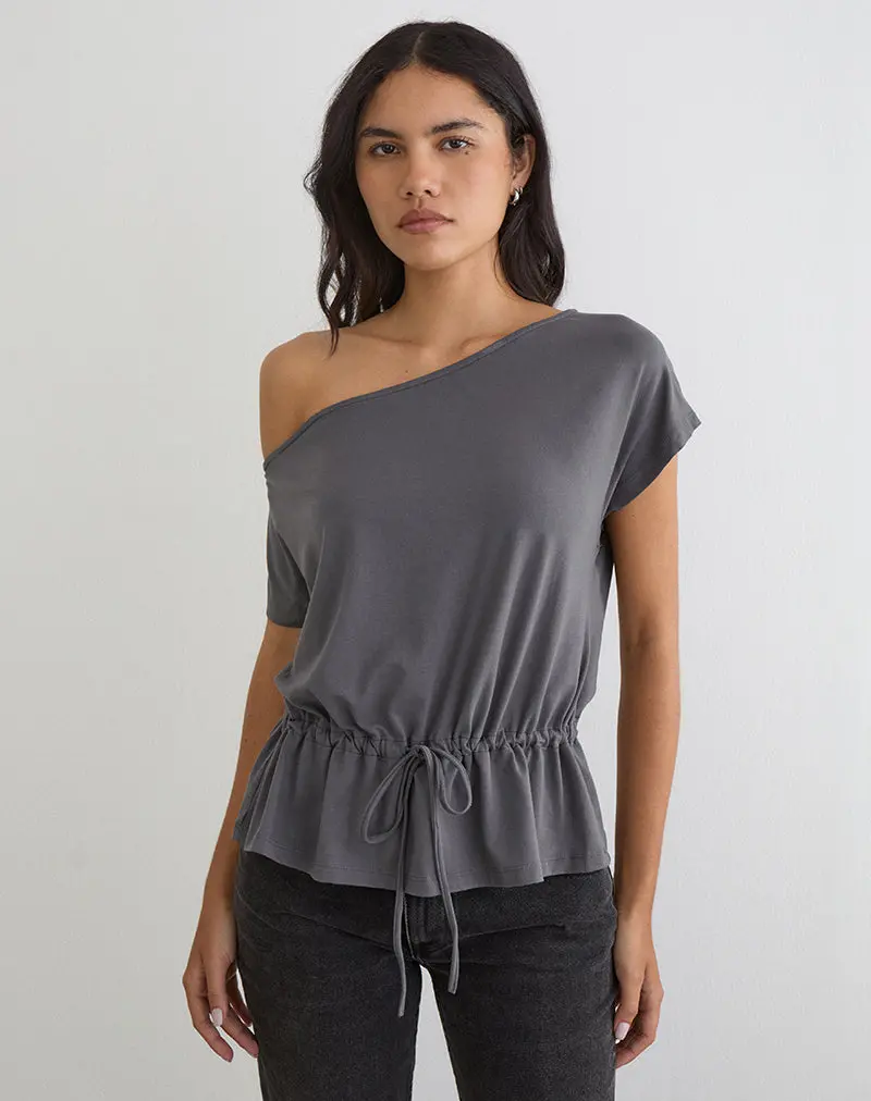 Sika One Shoulder Top In Charcoal Grey With Tie Belt 1