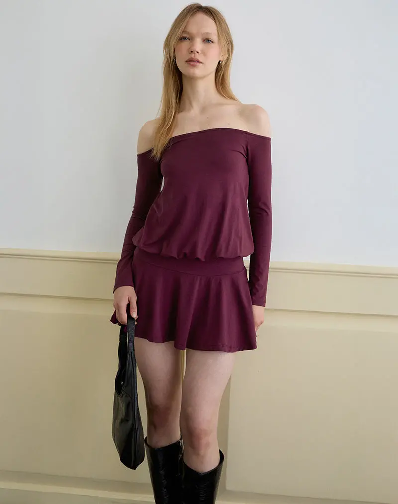 Somiah Bardot Mini Dress In Deep Purple 1