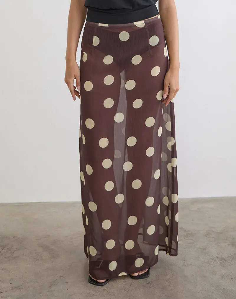 Surina Maxi Skirt In Brown With Irregular Polka Yellow 1