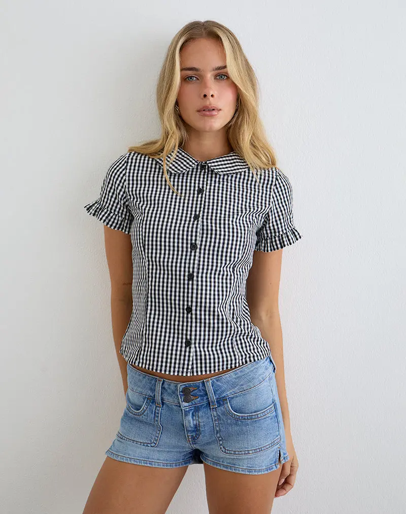 Topaz Blouse In Mini Gingham Grey 1
