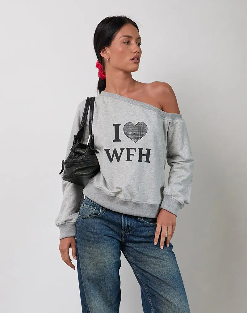 Toria Sweatshirt In Grey Marl With I Love Wfh Graphic 1