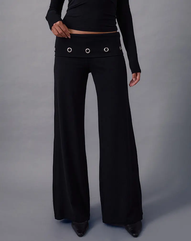 Travis Foldover Trouser In Black With Eyelets 1