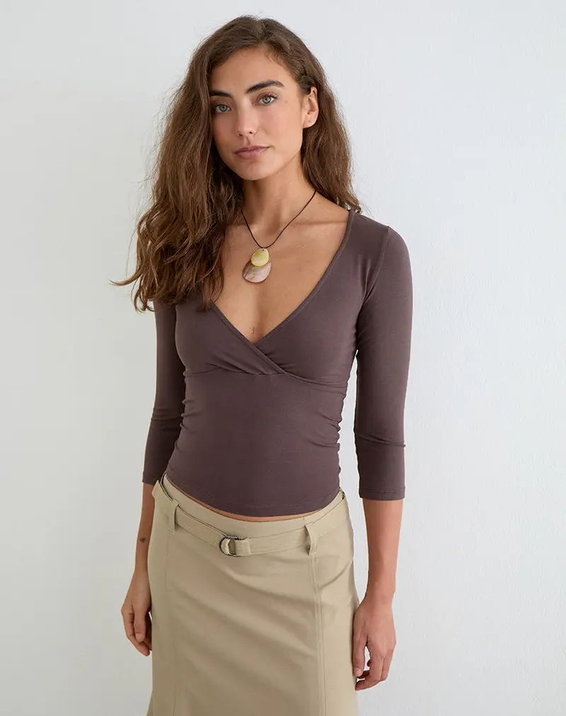 Trudis Wrap Top In Rayon Jersey Peppercorn 1